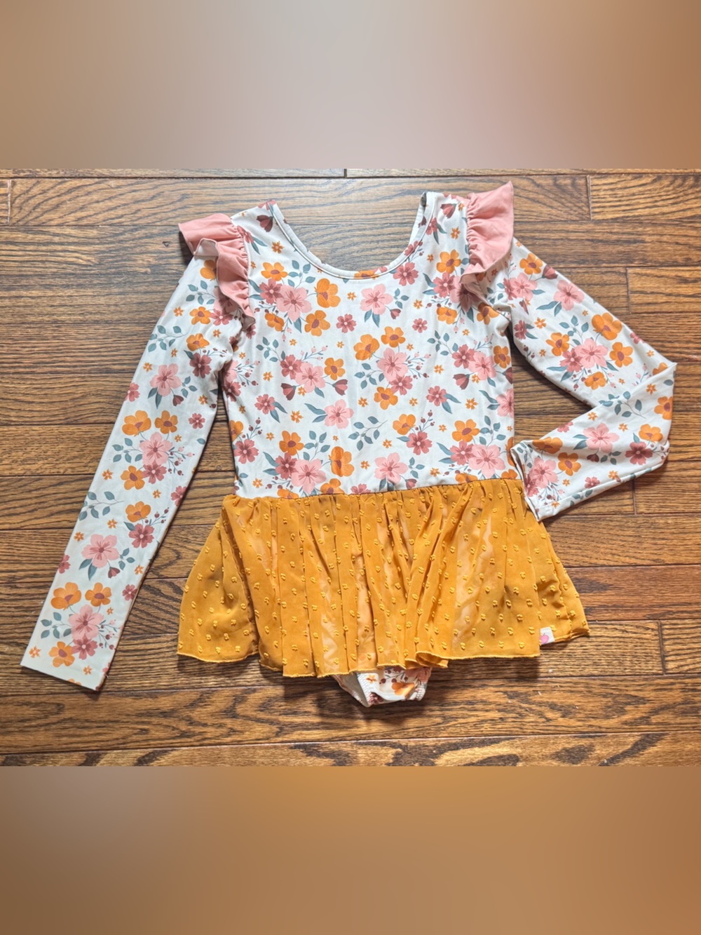 cheeky plum Floral Long-Sleeve Peplum Top with Mustard Skirt